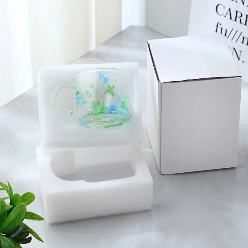 Clear Glass Double-layer Glass Cups New Double-layer with Handle Beverages Storage Simulation Flower Hot Coffee Mugs Home