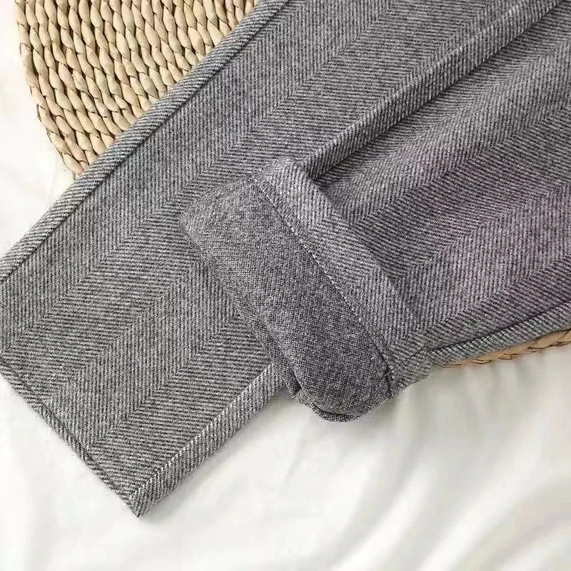 Herringbone Pattern Woolen Pants Women's Autumn and Winter New High Waist Slimming Straight Casual Pants Harlan Foot Pants