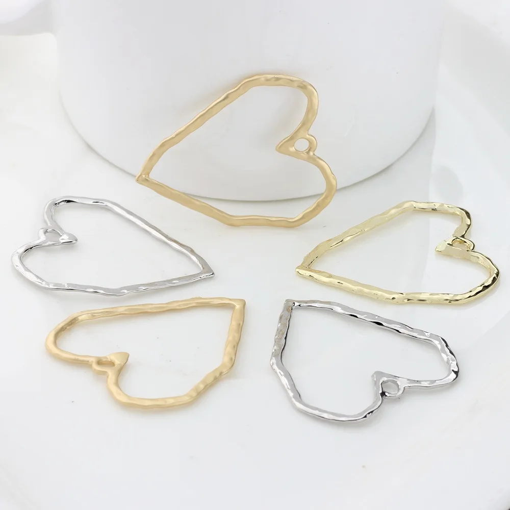 10pcs Sliver Color Geometry Hollow Out Charms Heart Pendants Jewelry Making Necklace Bracelet DIY Handmade Craft Accessories