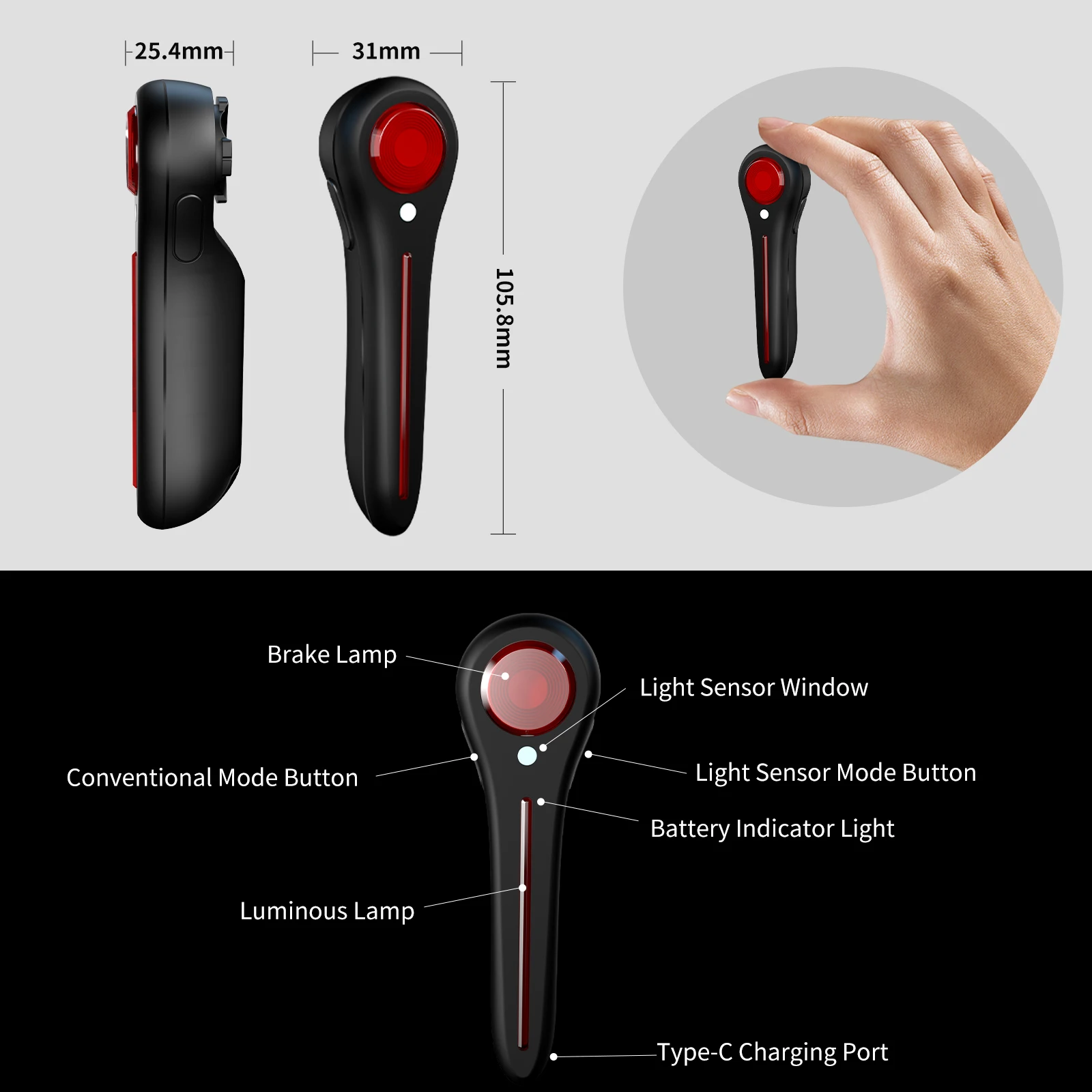 Bike Rear Light Photon Drop Warning Lamp Waterproof Rechargeable LED Bicycle Taillight MTB Road Bike Cycling Photondrop Light