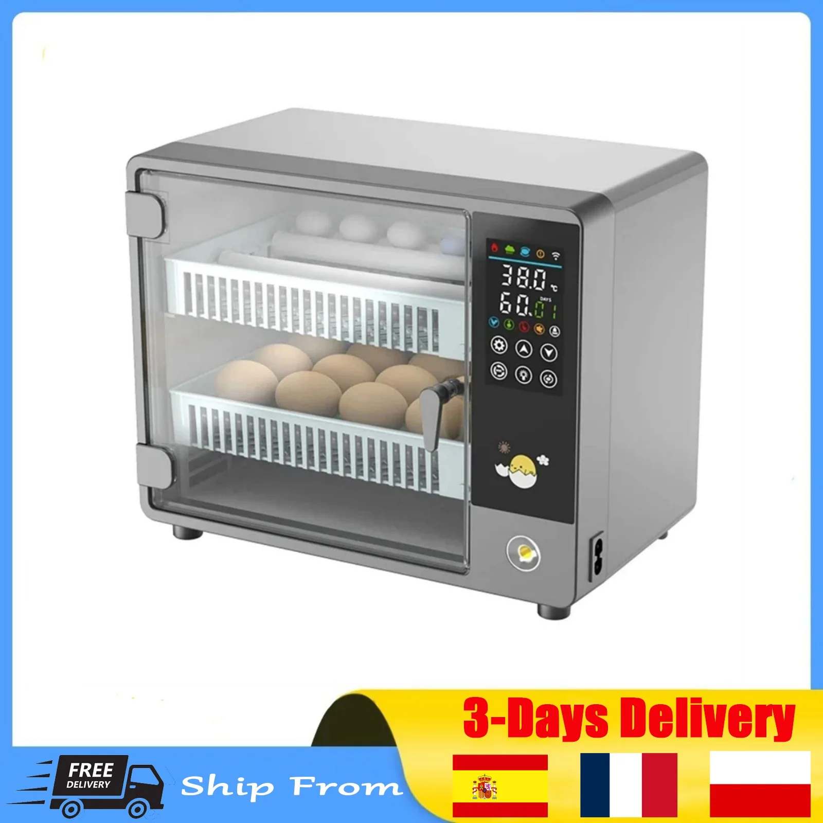 Incubateur d'œufs intelligent entièrement automatique, couveuse numérique compacte pour volaille à usage domestique, contrôle et rotation automatiques de la température, poulet