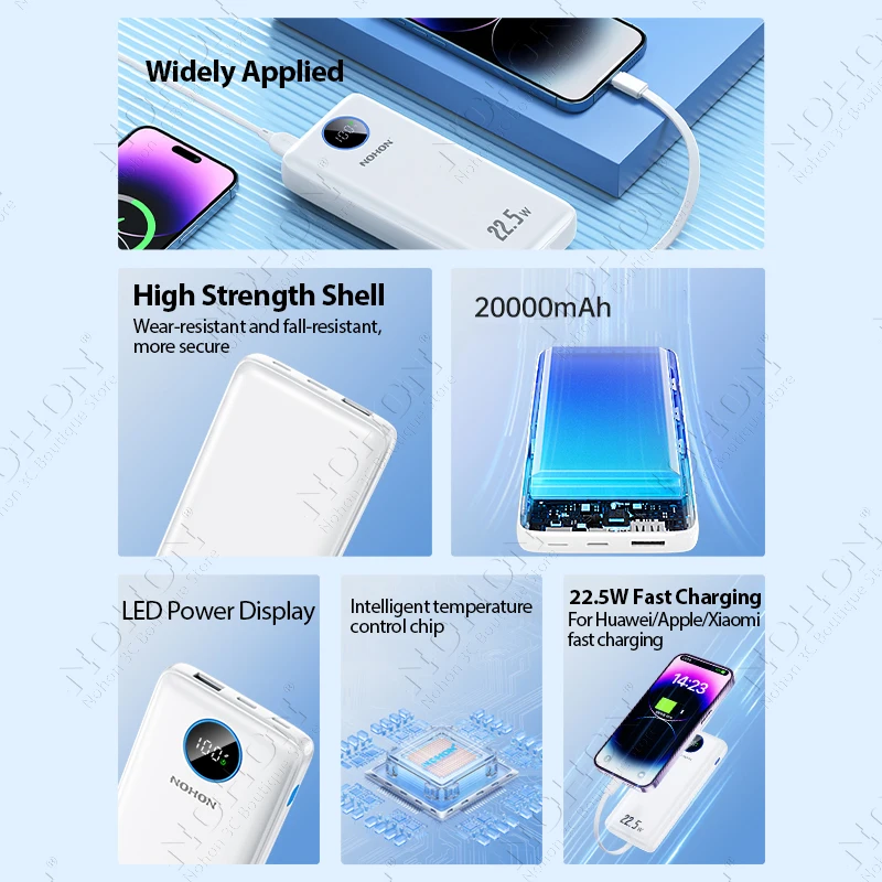 NOHON 10000mAh Portable Power Bank 22.5W PD Fast Charging Type C PowerBank for iPhone Huawei Xiaomi Samsung External Battery