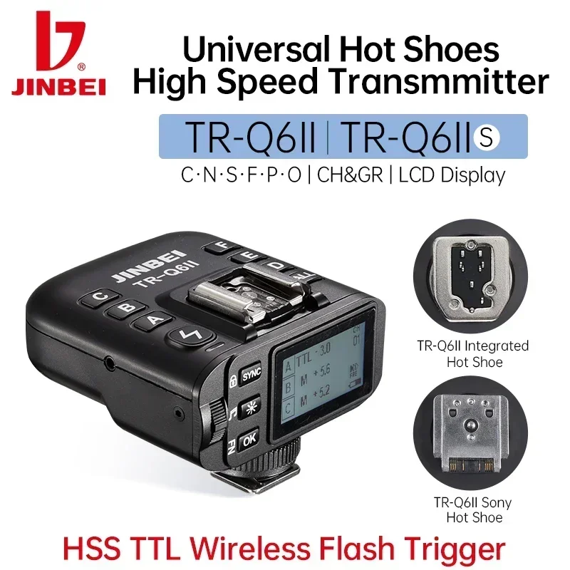 

JINBEI TR-Q6II HSS TTL Trigger Wireless Flash Transmmitter Remote Control for Canon Nikon Sony Olympus Fuji Panasonic