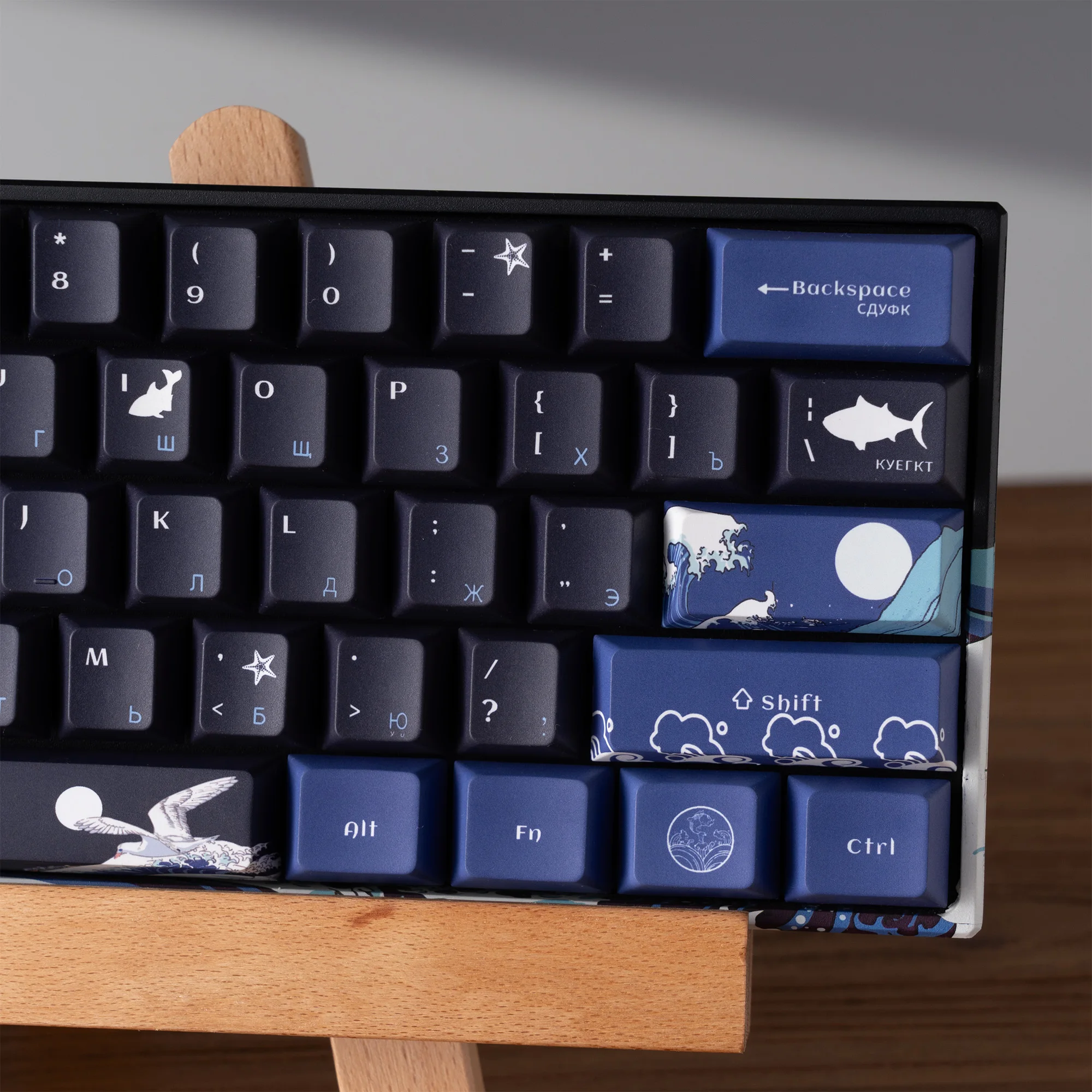 XVX Coral Sea Russian Layout Keycaps Kanagawa Wave PBT Keycap Dye Sub Cherry Profile Keycaps for Cherry MX Switch 127 Keys