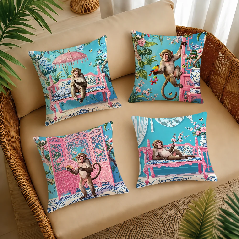 New Classical Cute Monkey Flower Bird Cushion Cover Square Decorative Throw Pillow Case Sofa Bed Living Room Anniversary Gifts