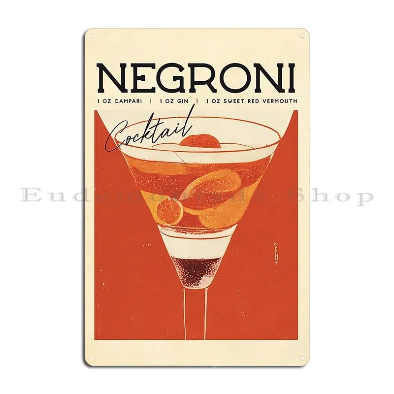 Negroni Retro Cocktail Poster Flashlight Bar Prints Vintage Drinks Recipe Metal Plaque Poster Plaques Character Decoration