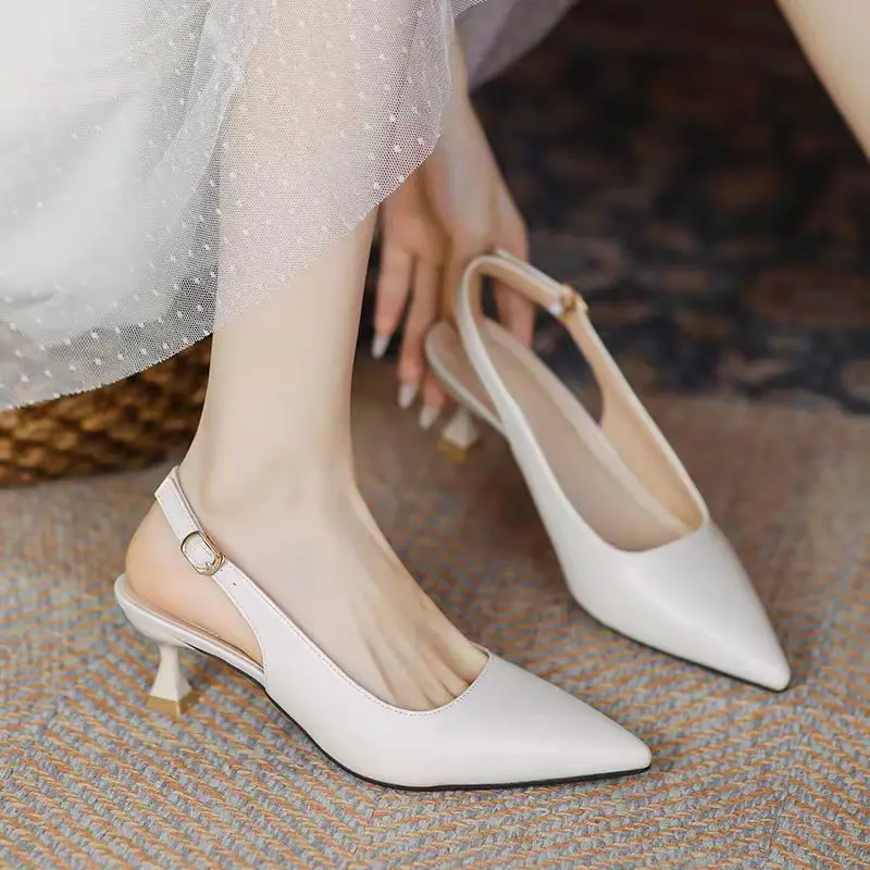 2024 Spring New Brand Women Sandal Fashion Shallow Slip on Ladies Elegant Slingback Shoes Square Low Heel Dress Pumps