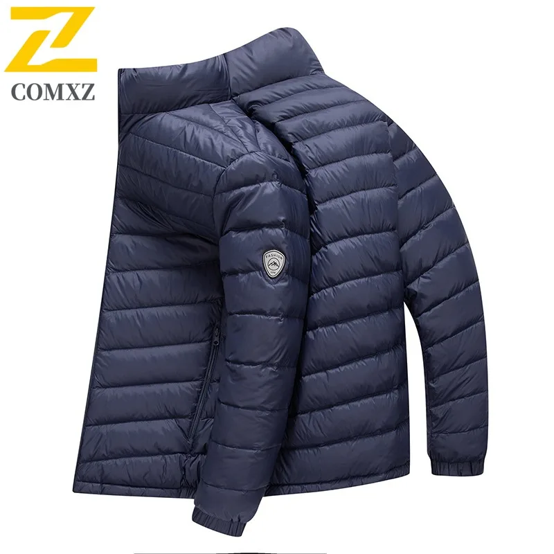 

COMXZ Мужская куртка-пуховик, повседневное отложной воротник, офисное легкое пальто, дорожное водонепроницаемое теплое осенне-зимнее пальто 2025