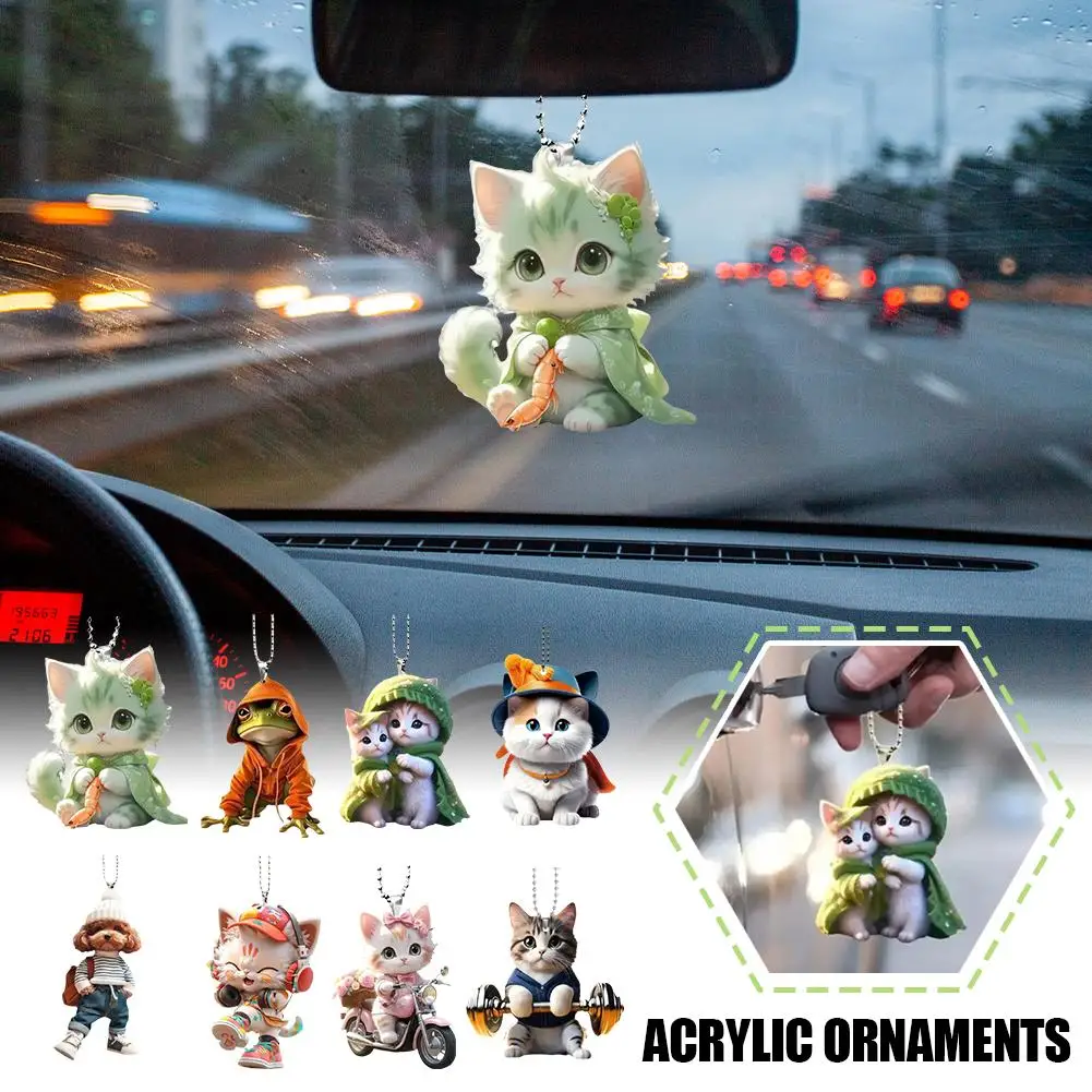 

Cat Pendant Decoration Expressive Cat Shape Cute Cat Hanging Ornament for Car Rearview Mirror with Lanyard Adorable for Lov C9M5