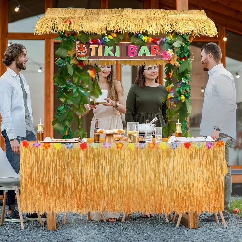 Outdoor Beach Plastic Straw Color Table Skirt Party Decoration Grass Table Skirt Hawaii Themed Multi-functional Party Supplies