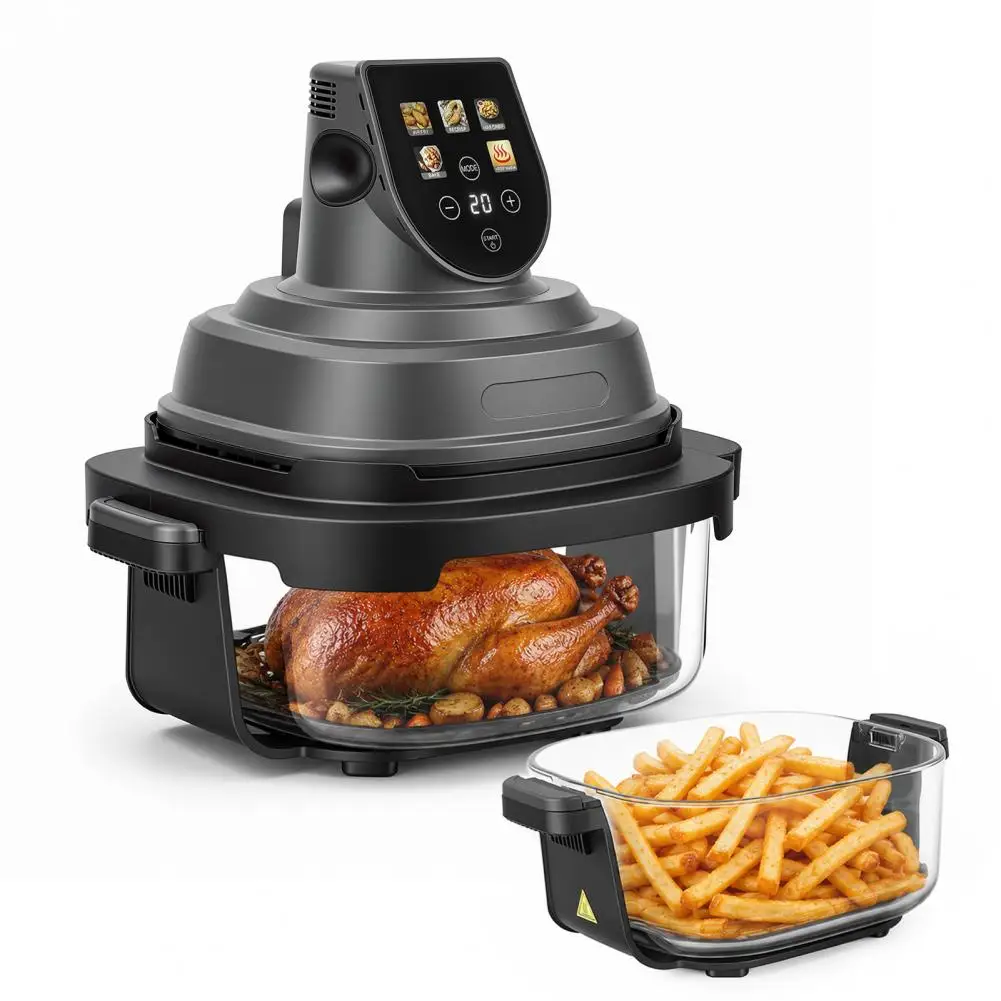 4-in-1 Glass Air Fryer,Portable 1500W Countertop Cooker with 4-QT& 1.5-QT Glass Bowl,400°F Max Temp,Multi-functional Air Fryer