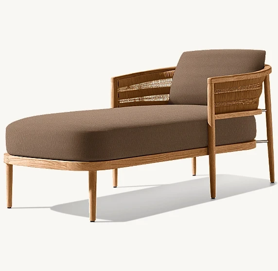 &High End Durable Outdoor Nusa Teak Chaise Garden Sun Lounger Waterproof Eco-Friendly Quick Dry Cushion Park Patio