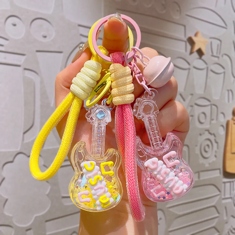 Acrylic Small Guitar Quicksand Bottle Luminous Keychain Pendant Small Gift