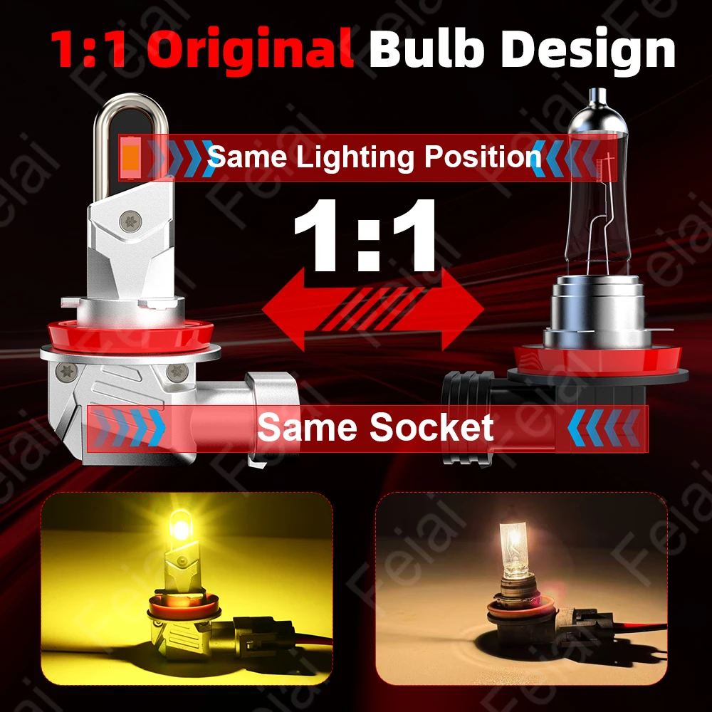 H11 Fog Light LED Yellow H8 H9 H16JP LED Car Front Fog Lights Bulb 40W Super Bright Ultra Powerful Auto Fog Lamp No Canbus Error