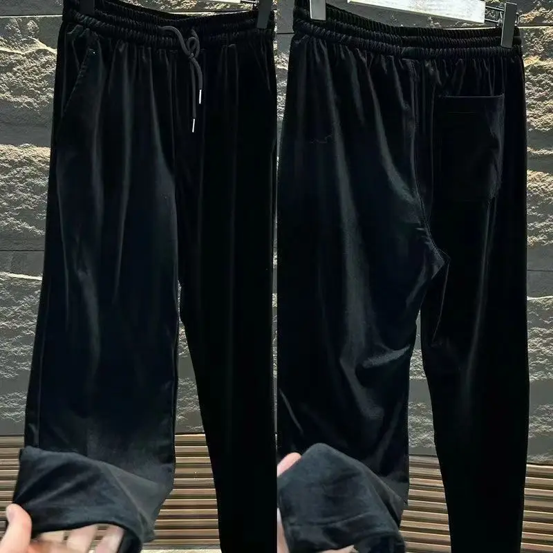 

Модные золотые бархатные мужские повседневные брюки, универсальные спортивные брюки с прямыми штанинами Sli (3) с высокой талией, Busin Sle