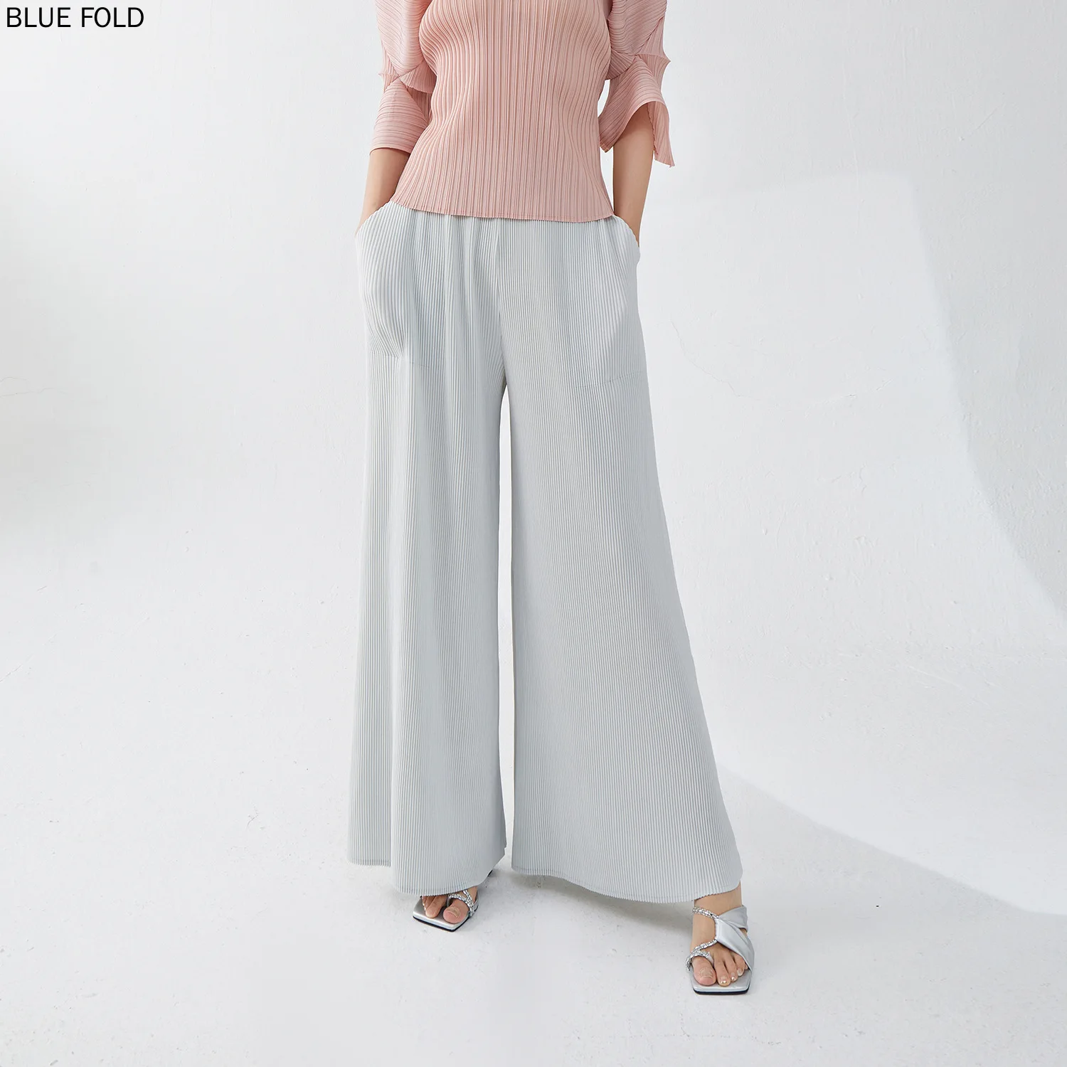 Miyake Wide-leg Pants Female Drape Elastic Waist Loose Large Size Spring and Autumn Pants Joker Casual Pants Clothes for Women