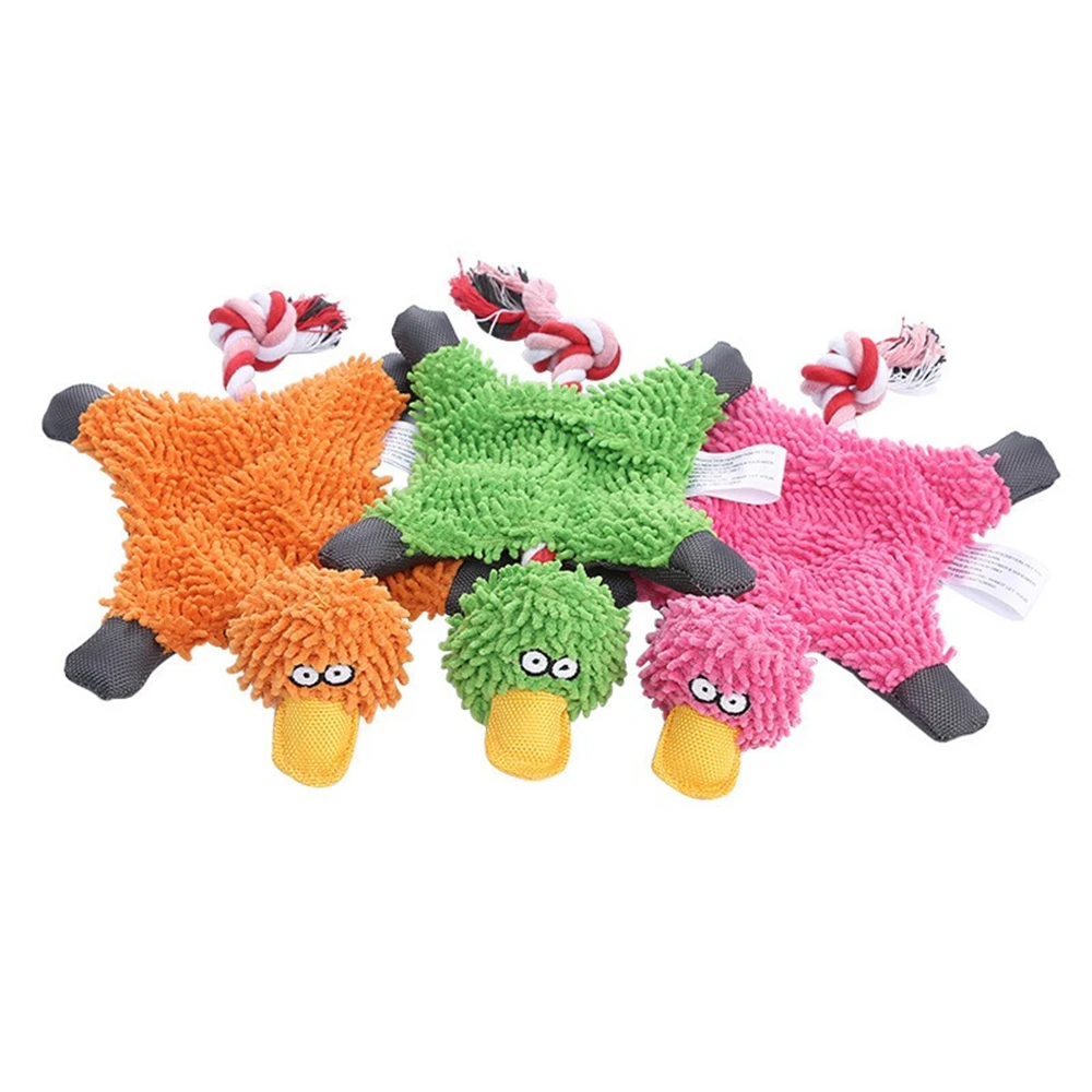 

Cute Plush Mop Duck with Rope Pet Chew Squeaky Toy Dogs Molar Interactive Training Making Sound Toy Puppy Teeth Clean Biting Toy