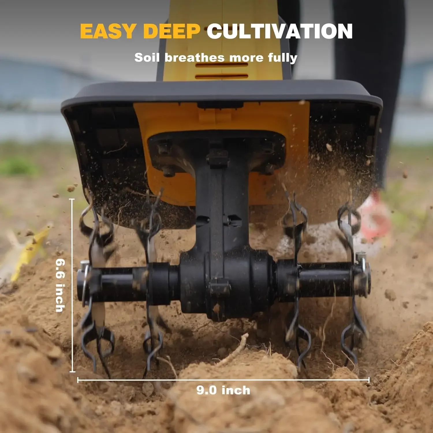 

(XMSJ)20V Cordless Tiller Cultivator, 360RPM Electric Garden Tiller, with 2 * 2.0Ah Batteries & Charger, 9In Tilling Width
