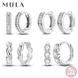 MULA 1PC 925 Sterling Silver Woman Hoop Earring Zircon Round Pendientes Fine Jewelry Gift