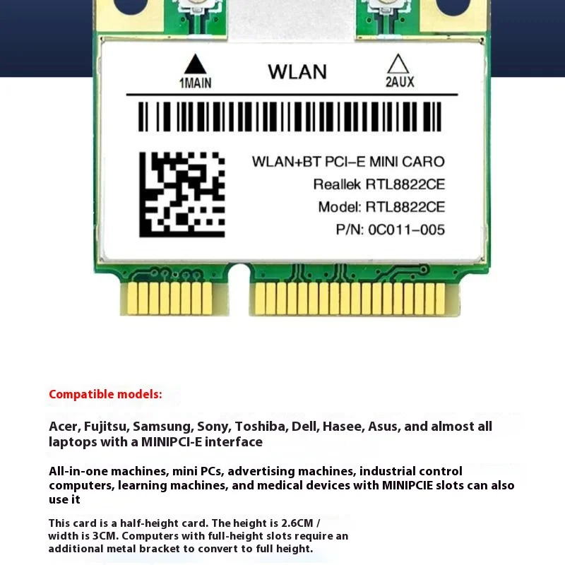 1 مجموعة 802.11AC شبكة صغيرة Pcie واي فاي بطاقة وهوائي لأجهزة الكمبيوتر المحمول ويندوز 10 11 RTL8822CE RTL8821CE BT5.0