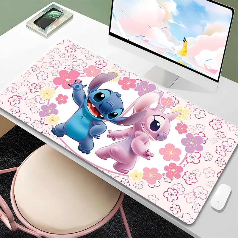 Mouse Pad Anime Green Plants Kawaii Mousepad PC Cartoon Stitch HD Print XXL Desk Mat Laptop Cute Gaming Accessories Keyboard Pad