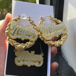 DUOYING Custom XOXO Jewelry Set Personalized Crown Name Necklace Acrylic Nameplate 45mm Hoops Earrings For Women Jewelry Gift