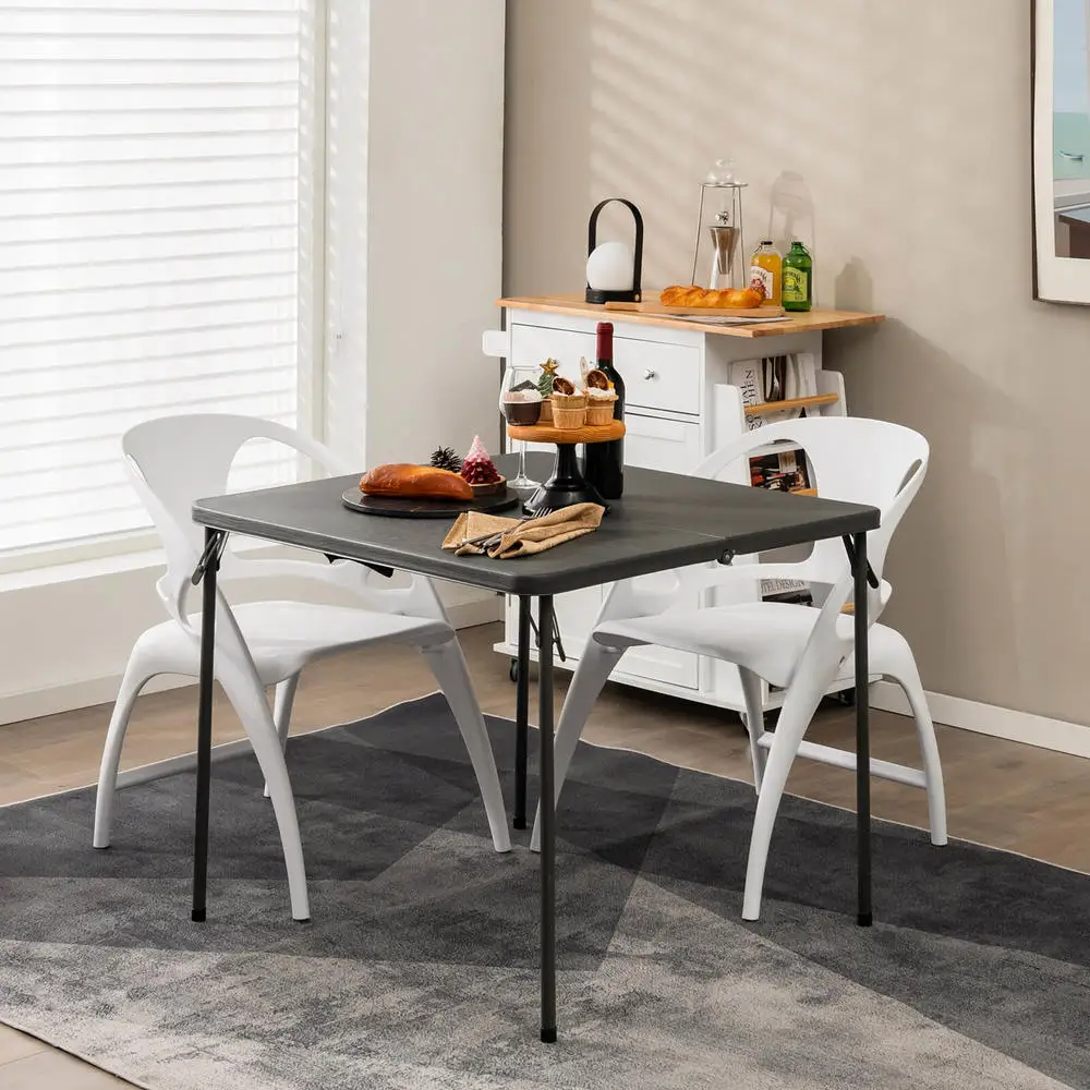 Folding Camping Table With All-Weather HDPE Tabletop And Rustproof Steel Frame-Gray