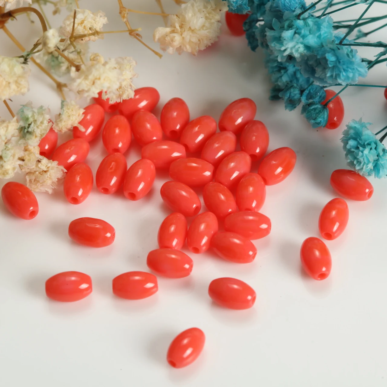 4x6mm Coral Red Glass Rice Grain Beads Spacer Loose Beads for DIY Jewelry Making Handmade Bracelet Craft Decoration