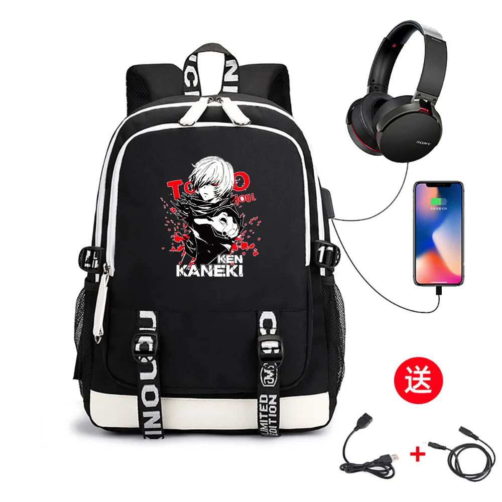 أنيمي طوكيو الغول على ظهره الأطفال سعة كبيرة الحقائب المدرسية Kaneki كين الكرتون حقيبة سفر كمبيوتر محمول الرجال حقيبة الظهر