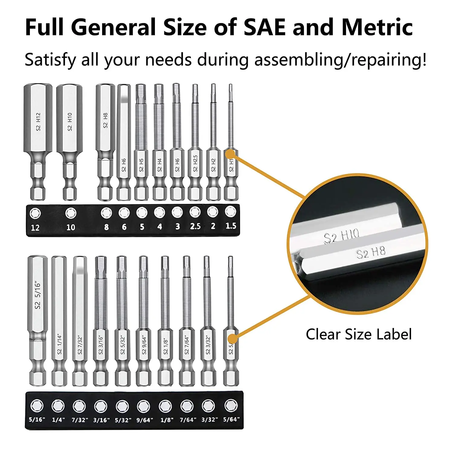 ABNL 20PC Hex Head Hex Wrench Drill Bit Set 2.3Inch Long 1/4Inch Diameter Quick Release Shank Magnetic Screwdriver Bit Set
