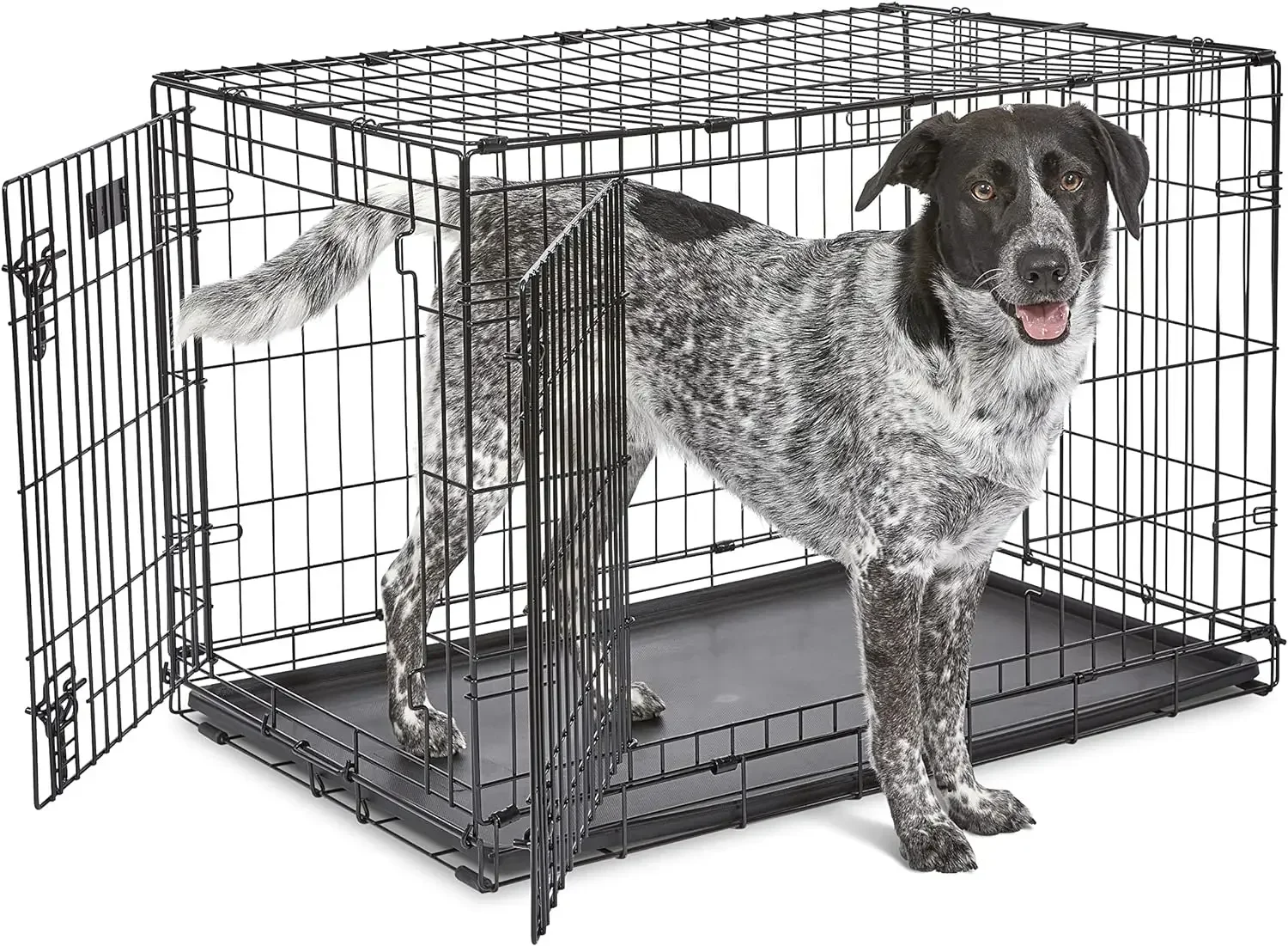 

US Double Door iCrate Dog Crate with Leak-Proof Pan, Floor Protection Feet, Divider Panel, Newly Enhanced, US 29-48 Pets