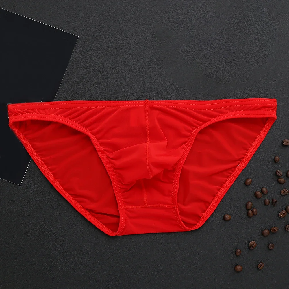 

New Fashion Men Shorts Underwear Men's Sexy Ice Silk Mini Briefs Bikini Underpants Man U Convex Ultra Thin Panties Hombre