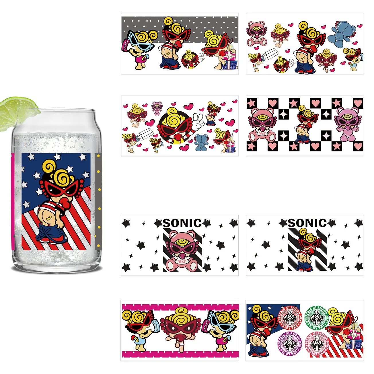 

Japanese Cartoon Character Pattern UV DTF Wraps Transfer Sticker For 16oz Libbey Glass Cup DIY Waterproof 3D Stickers