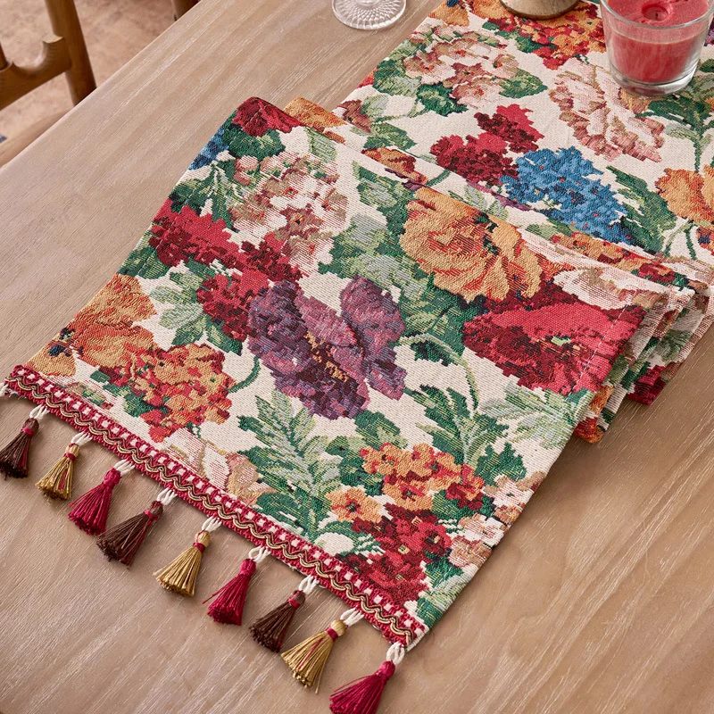 Chinese Peony Flower Table Runners Dresser Table Decor Washable Kitchen Dining Coffee Table Runner Party Decor TV Cabinet Cover