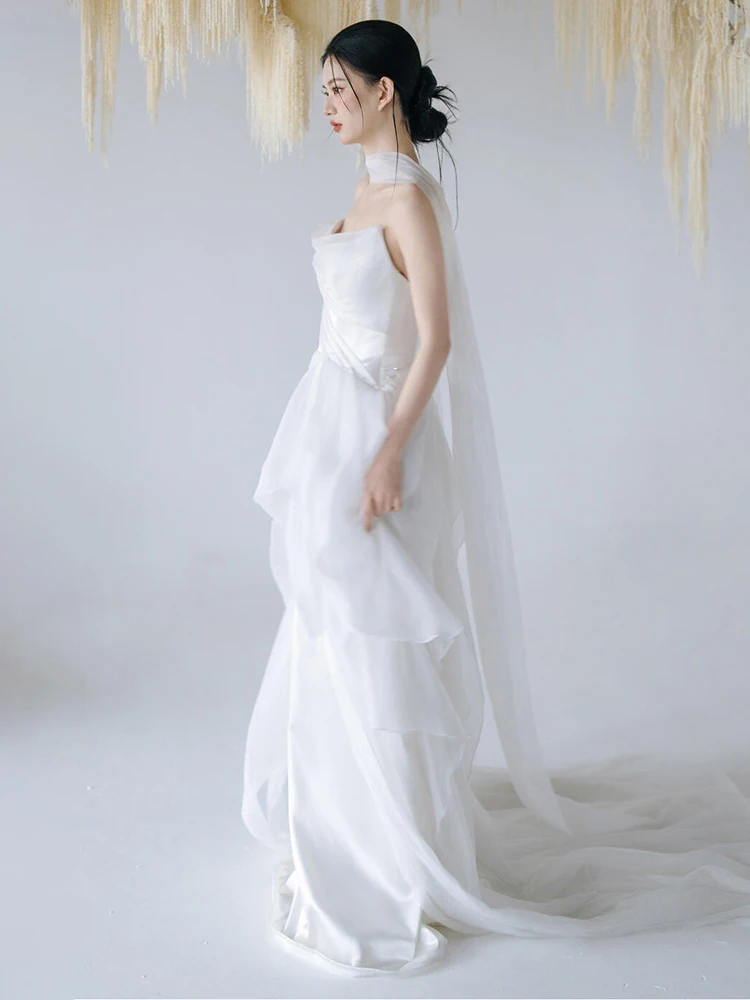 Ele Forest System-vestido de novia de lujo de alta calidad, velo de entrada para invitados de boda, falda larga coreana