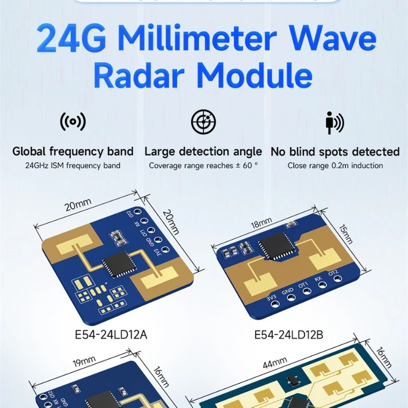 CDEBYTE 2.4GHz Millimeter Wave Radar Module Motion Detective Module E54 Series Micromotion Sensor Radar Angles Up to 60 Degrees