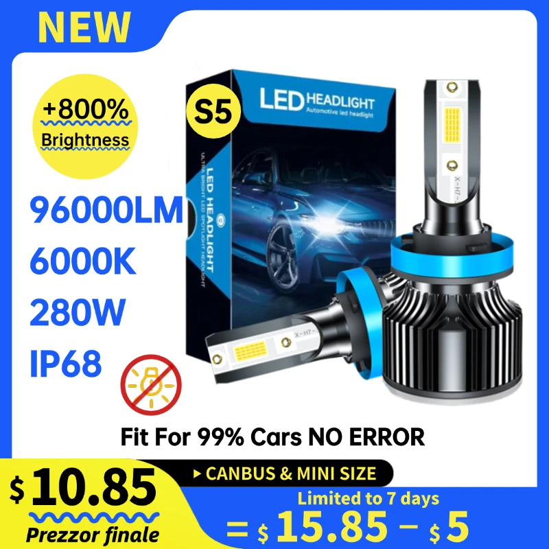 

2pcs H7 H1 H11 Led Lights Canbus Auto Ampoule Led Headlight Car Light Bulbs Car Parts High Power 12v 280W 96000LM 6000K IP68