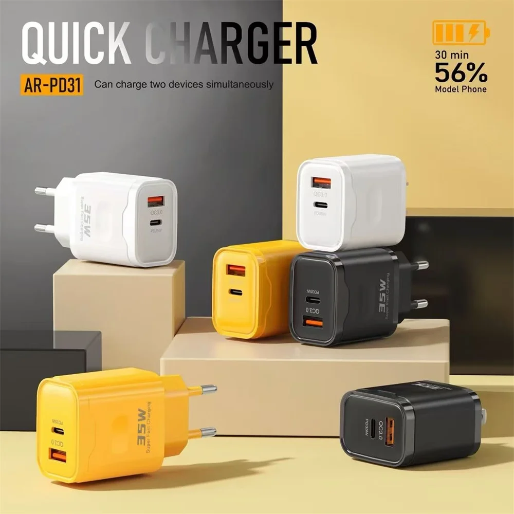منافذ مزدوجة 35 واط USB PD شاحن USB C محول شحن سريع نوع C شحن سريع 3.0 جدار محول الطاقة آيفون Xiaomi سامسونج
