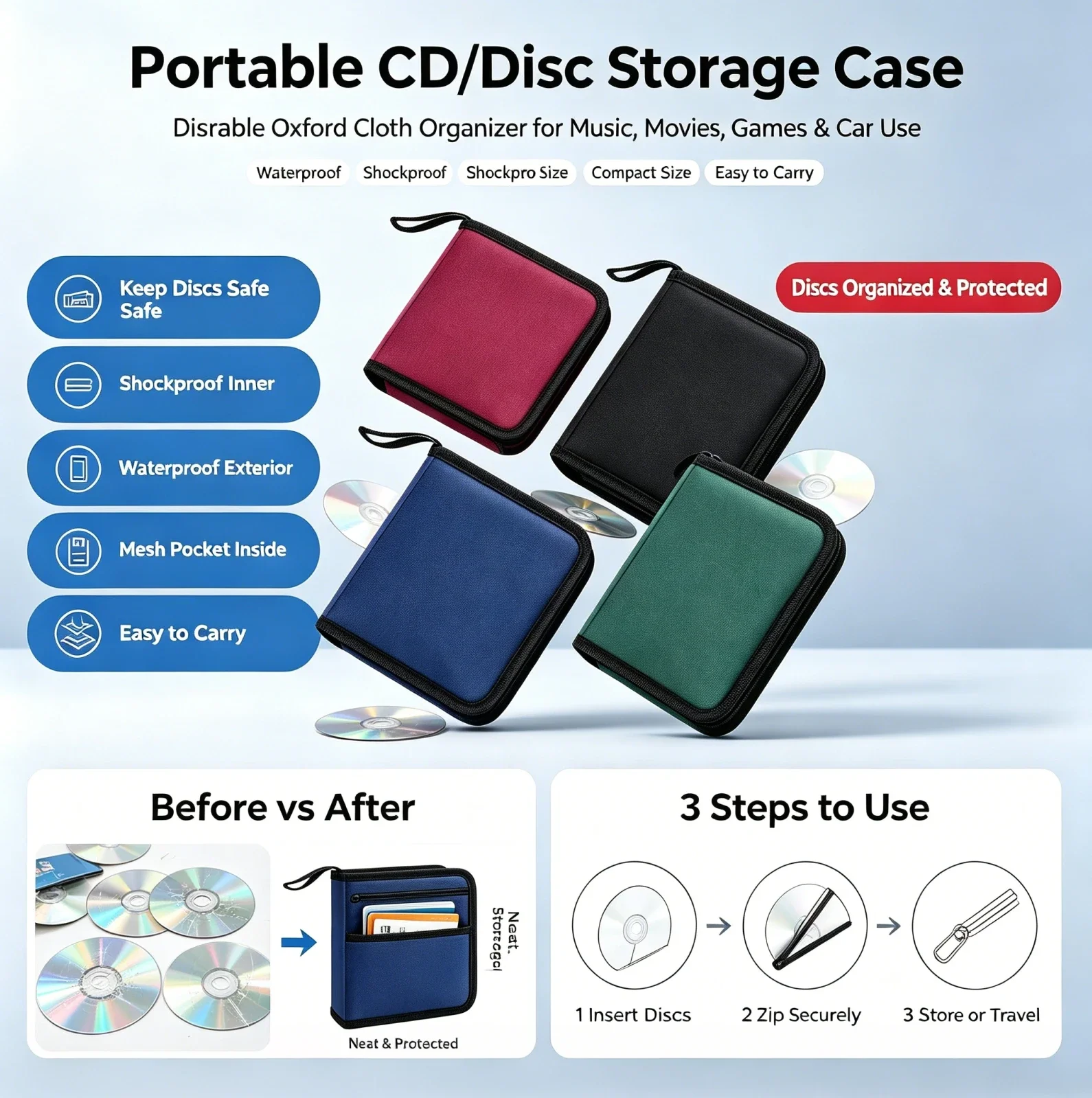 TOP 40Tablets CD DVD Discs Oxford Handbags Storage Case CD/DVD Case CD Case Storage DVD Organizer Case DVD Booklet Holder