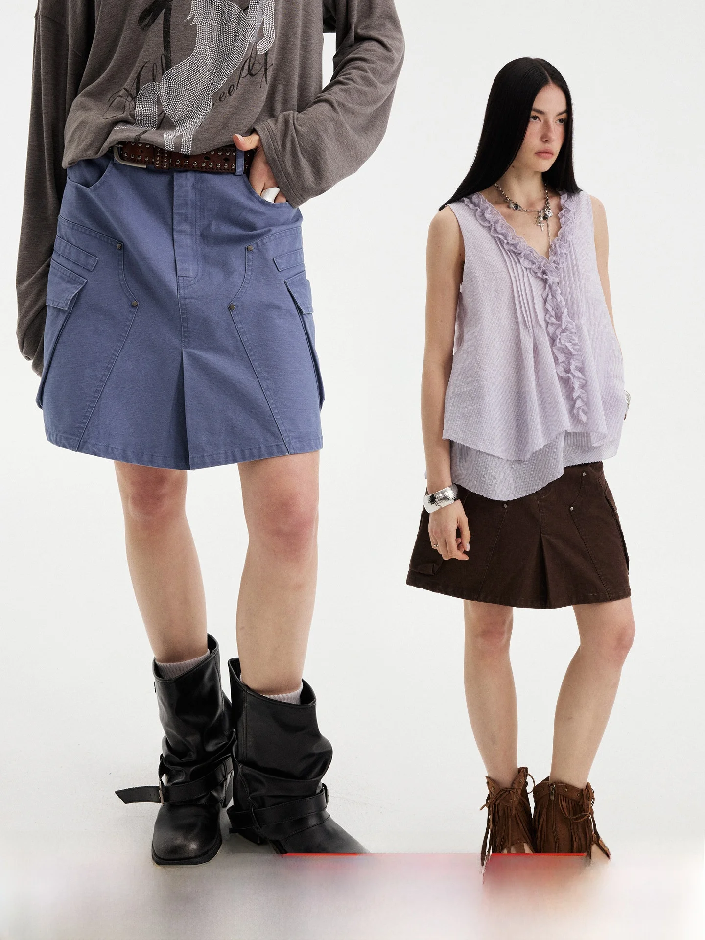 DIDDIMODA A-Line Work Skirt Coffee Short Women's Summer 2026 New Large Pocket Washed Cotton Midi Skirt Ladies' Fashion