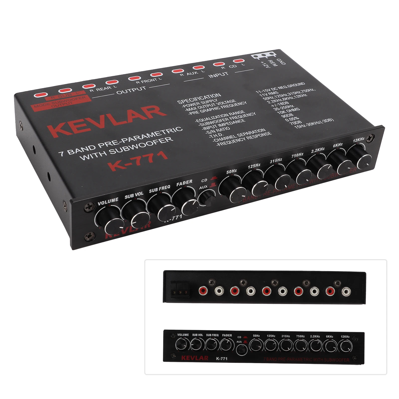 Car Audio Graphic Equalizer Universal Low Pass 7‑Band Variable Gain Adjustment High Level Input EQ for Stereo System