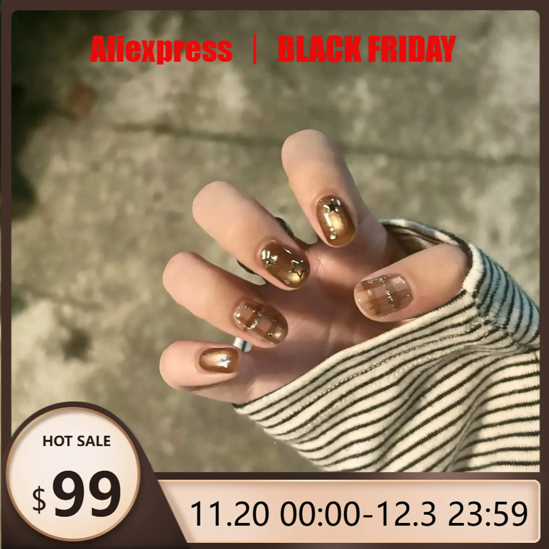 

10pcs Handmade Retro Brown Star-Grille Press on Nails Star Nail Polish False Nail for Women&Girl Removable Wearable Fake Nail