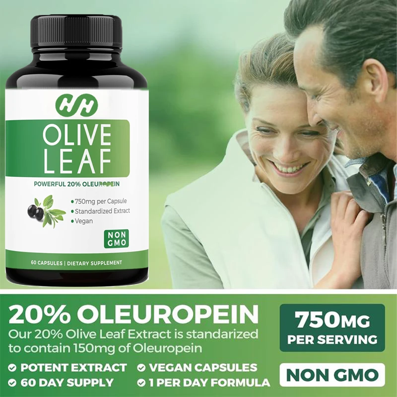 Extracto de Hoja de Olivo 20% Oliviopicroside, Apto para Vegetarianos, Apoyo Inmunológico y Antioxidante, 60 Cápsulas