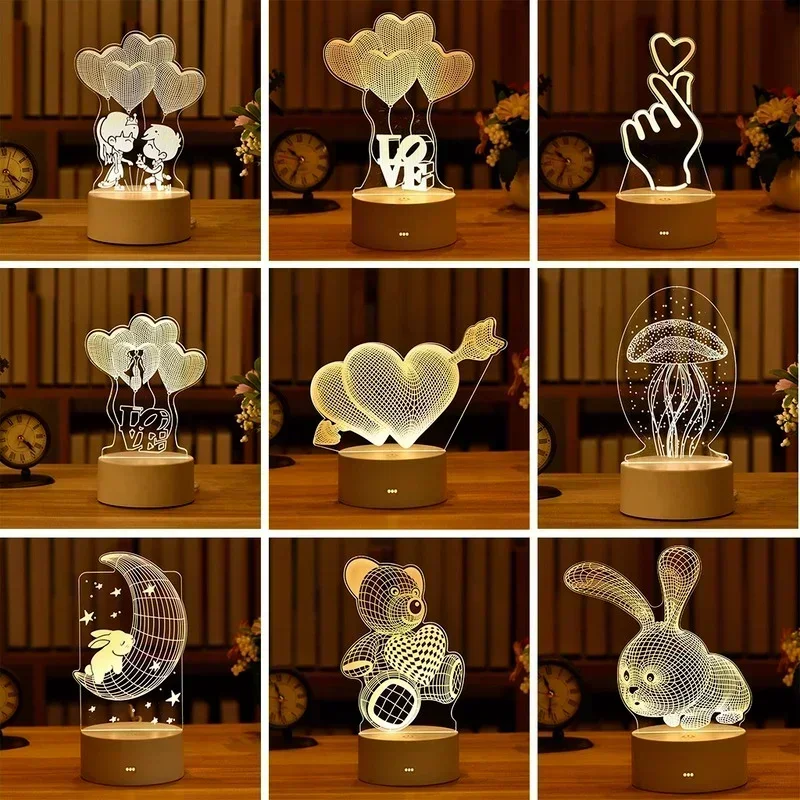 Romantic Love 3D Led Lamp for Home Kids Children\'s Night Light Wedding Decoration Birthday Party Valentine\'s Day Bedside Lamp