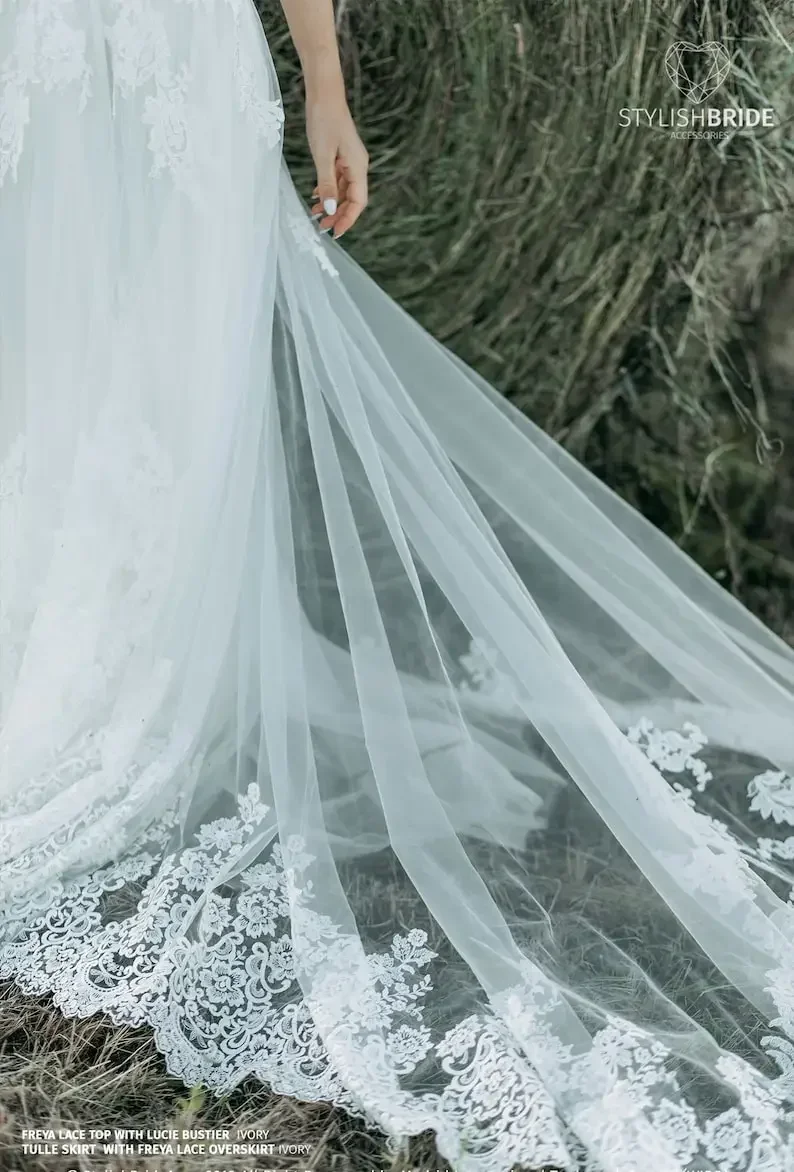 Overskirt personalizado com incrível borda de crina grande trem luxo artesanal renda sobre saia vestido de noiva elegante coleção de noivaaccs