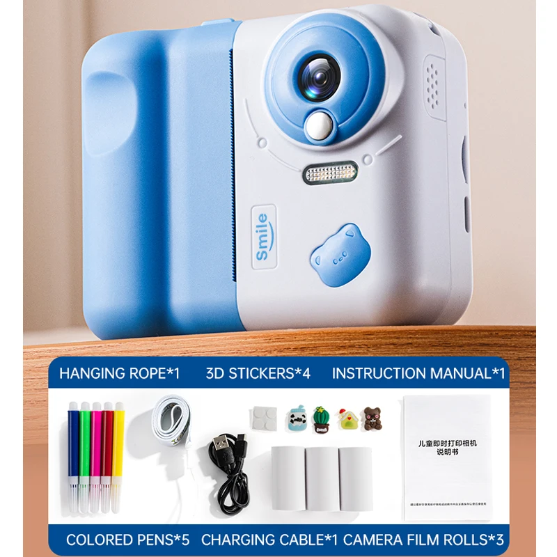 32G Instant Printing Camera Photography Portable Thermal Digital Kids Toys Girl Recorder 1080P Video Doodles 2.8in Birthday Gift