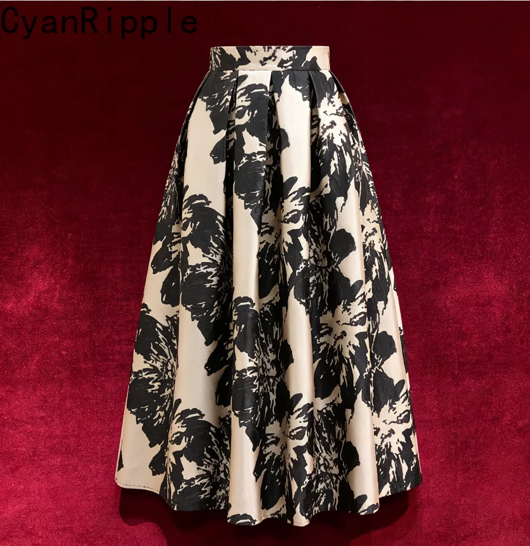 

Высококачественная винтажная женская юбка А-силуэта с вышивкой и жаккардовым узором, новая коллекция весна-осень, элегантная, с завышенной талией, средней длины, повседневная, пышная юбка