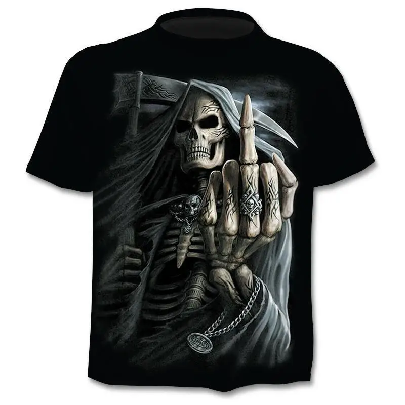 Casual Skull Devil ort Sve V-Ne T-irt Young People's Loose Fit Printed Top ex Non-Sinking Dyeing Winter Edition