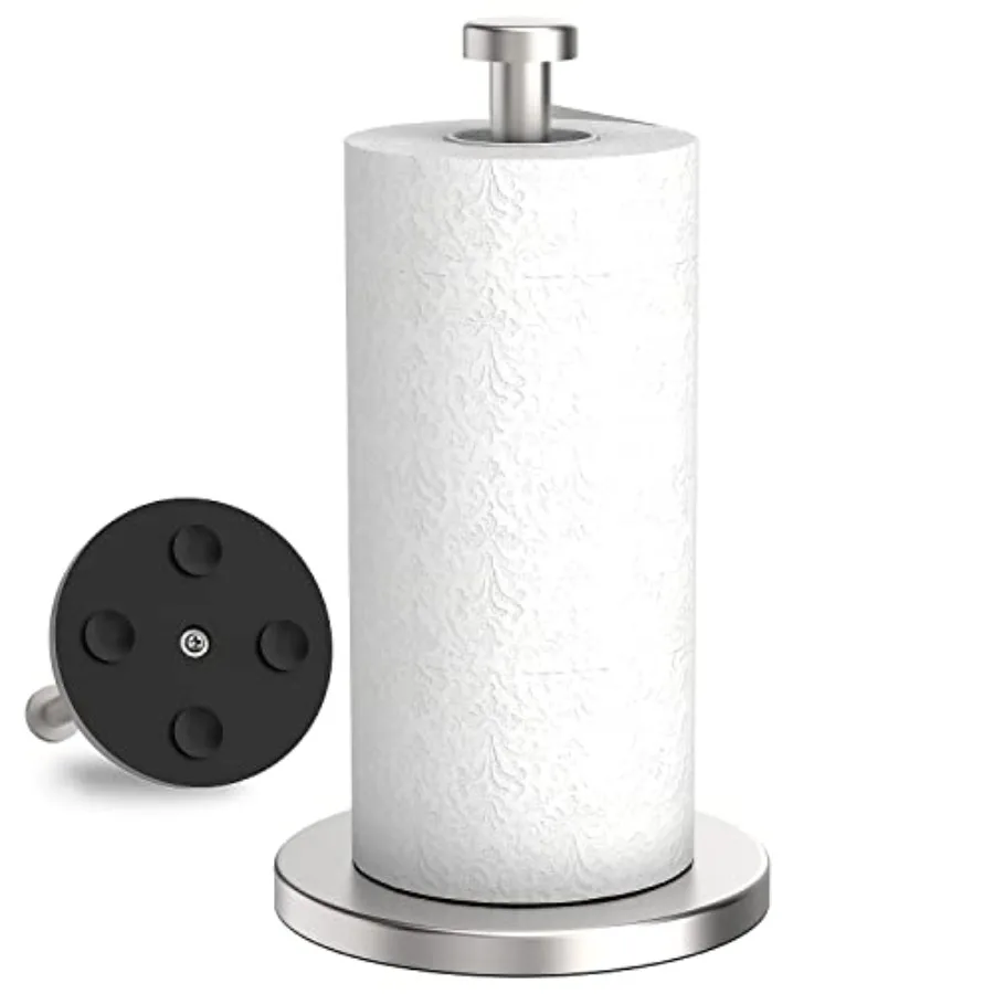

Paper Towel Holder Countertop Stainless Steel Paper Towel Holder Stand with Weighted Base Suction Cups Standing Paper Towel Rol