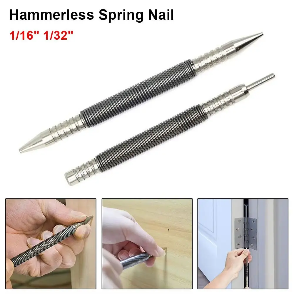 

1Pcs Hammerless Spring Nail Dual Head Setter High Carbon Steel Center Holes Punch Pointed/Flat Spring Loaded Nail Punch